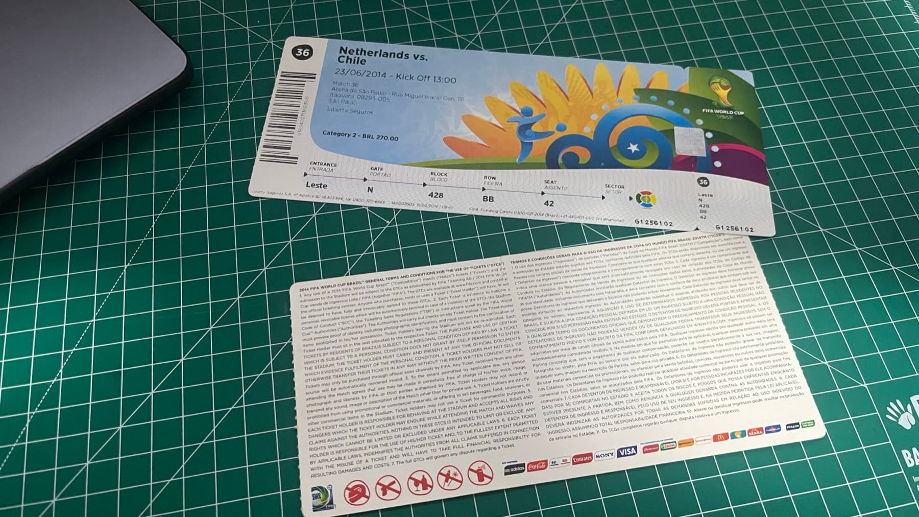 Ingresso de Holanda × Chile na Copa do Mundo 2014, Arena de São Paulo